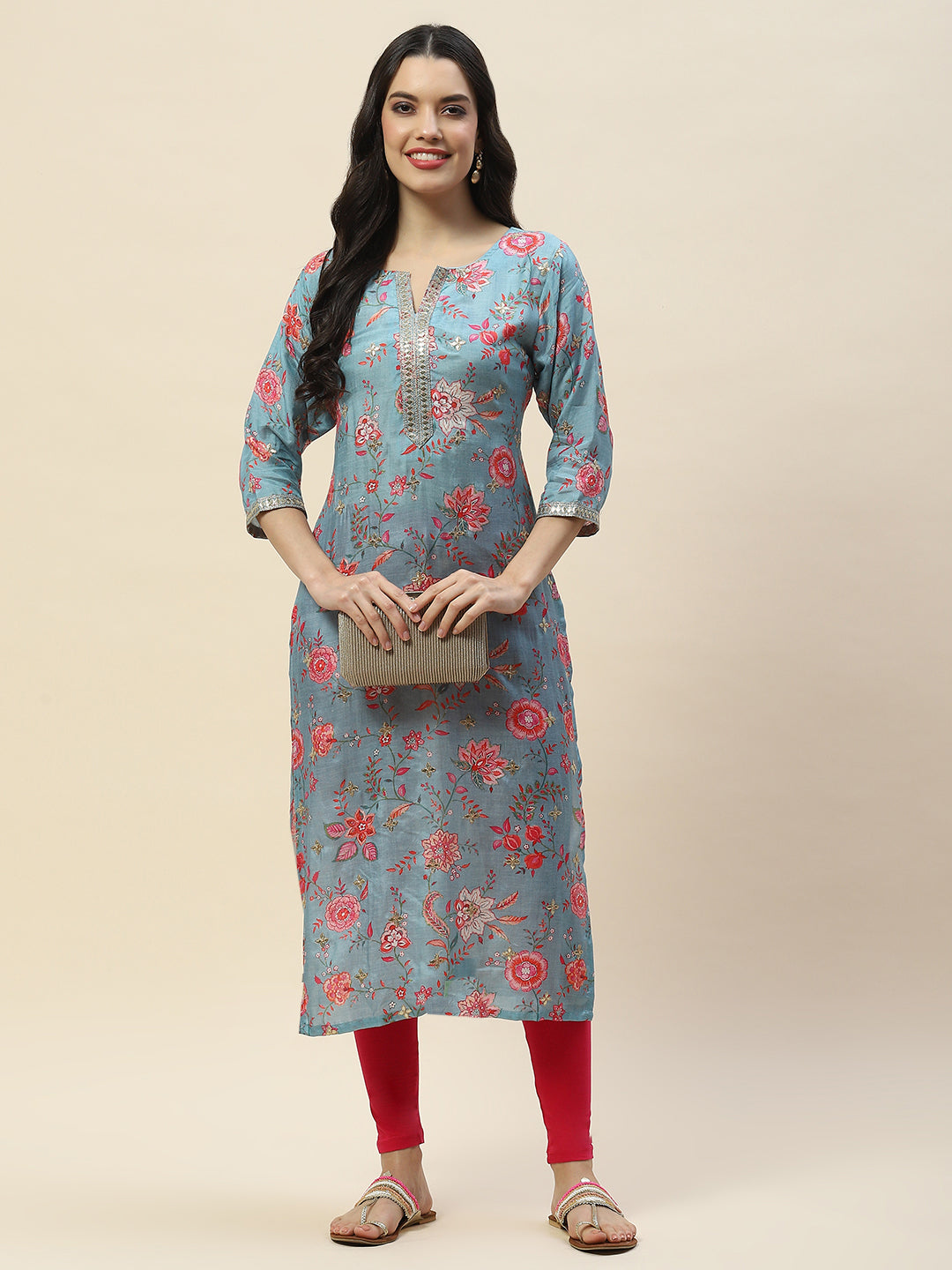 Gota Work Printed Muslin Kurta