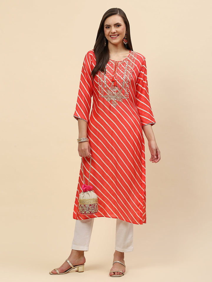 Neck Embroidered &amp; Printed Muslin Kurta