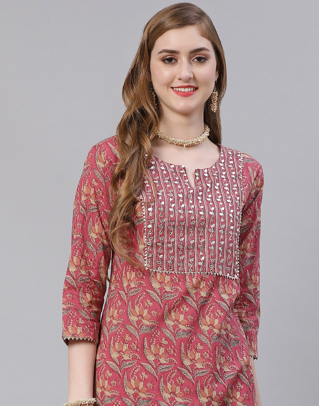 Printed Cotton Gota Trim Kurti Pant Set