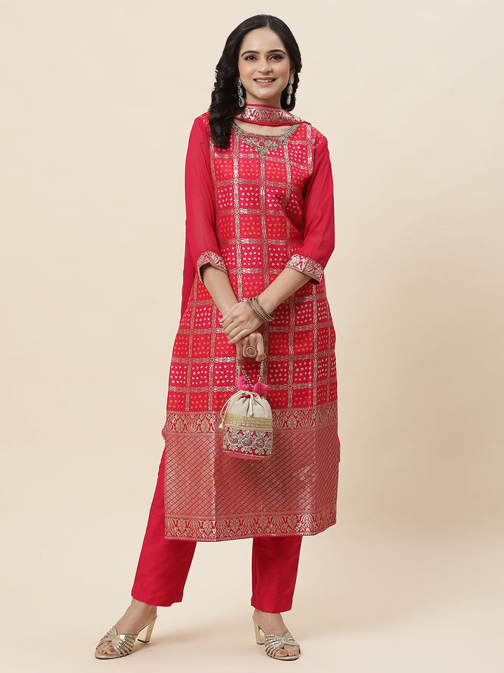 Zari Jaal Handloom Kurta With Pants &amp; Dupatta