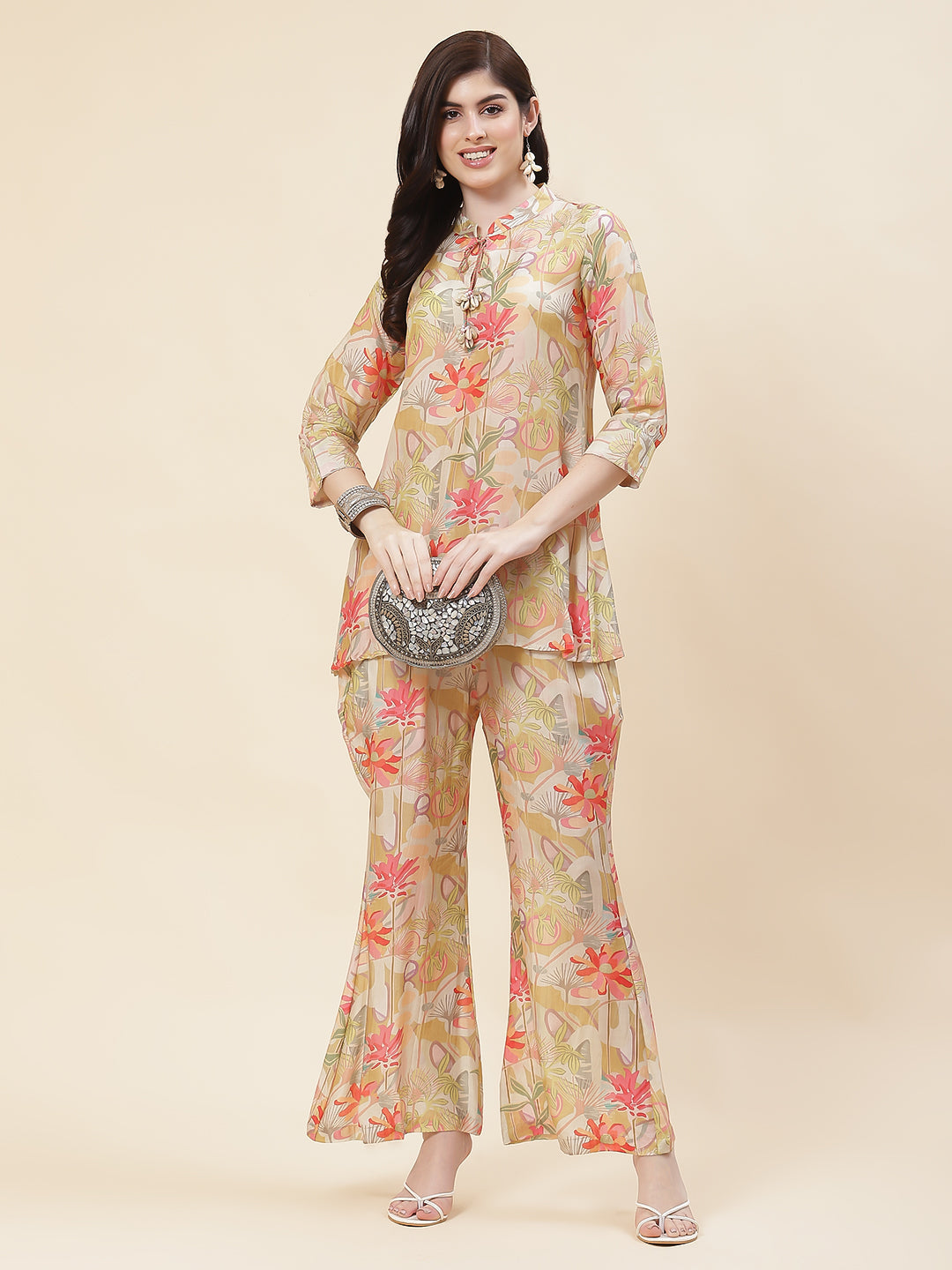 Floral Printed Muslin Kurti With Pants
