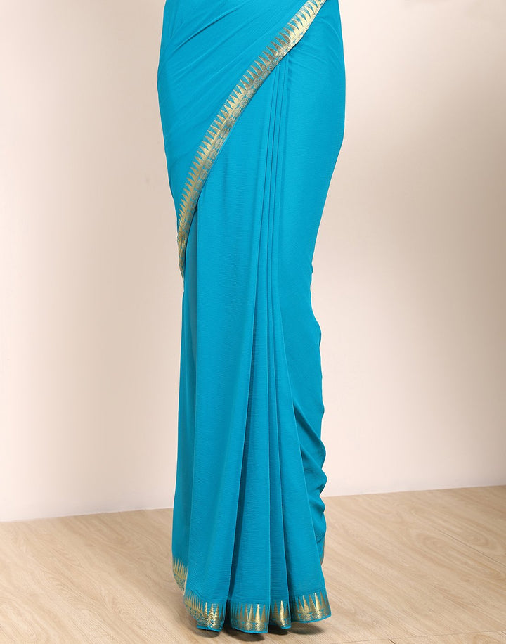 MBZ Meena Bazaar-Navy Blue Art Chiffon Saree