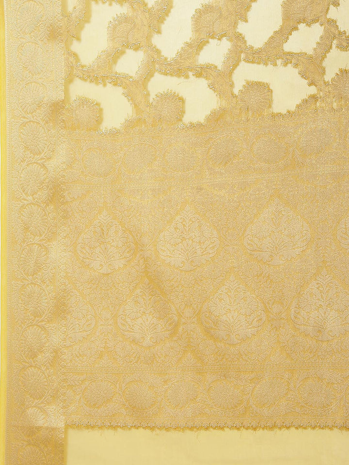 Floral Zari Jaal Organza Plain Saree