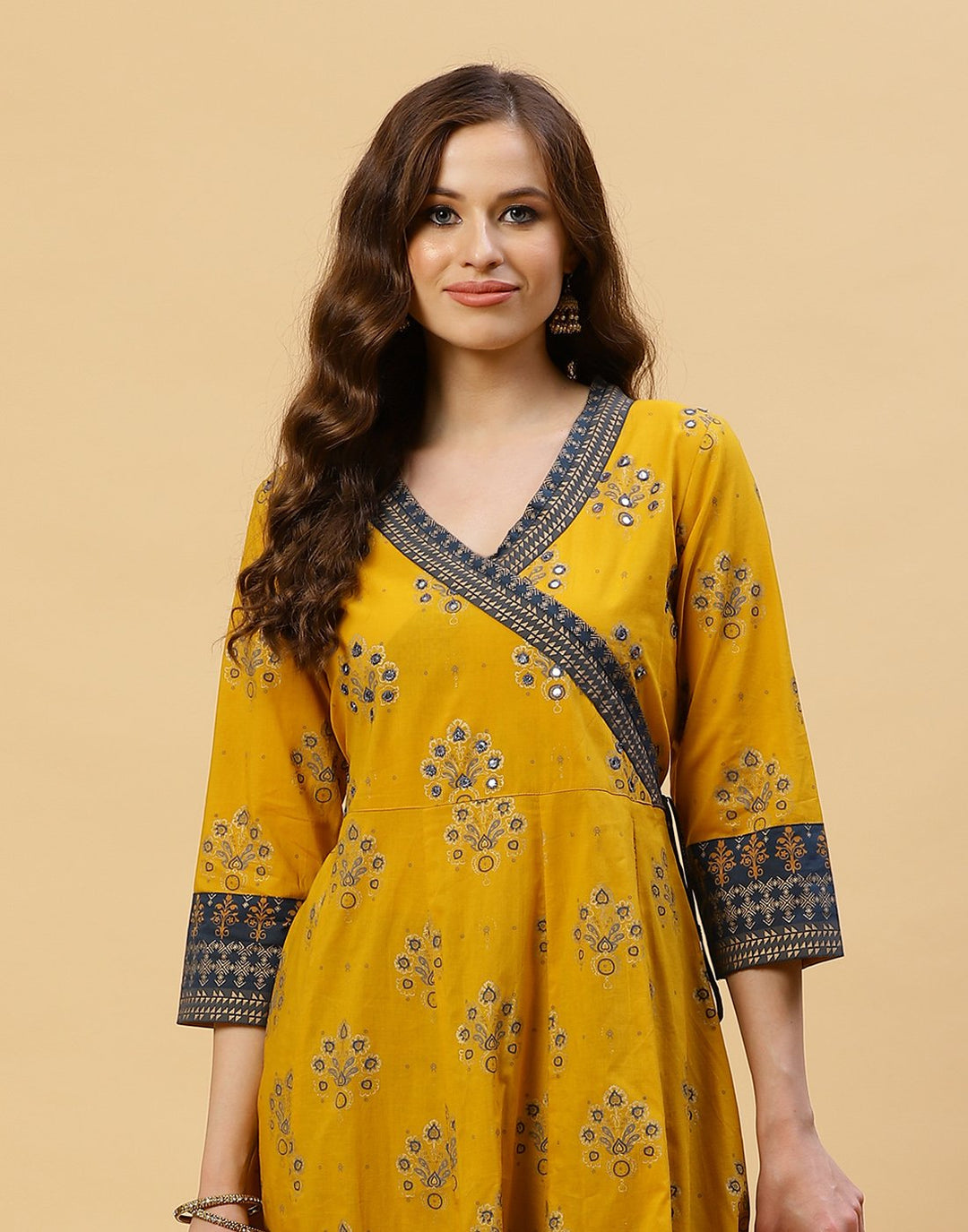 Printed Cotton Angrakha Kurti With Pant