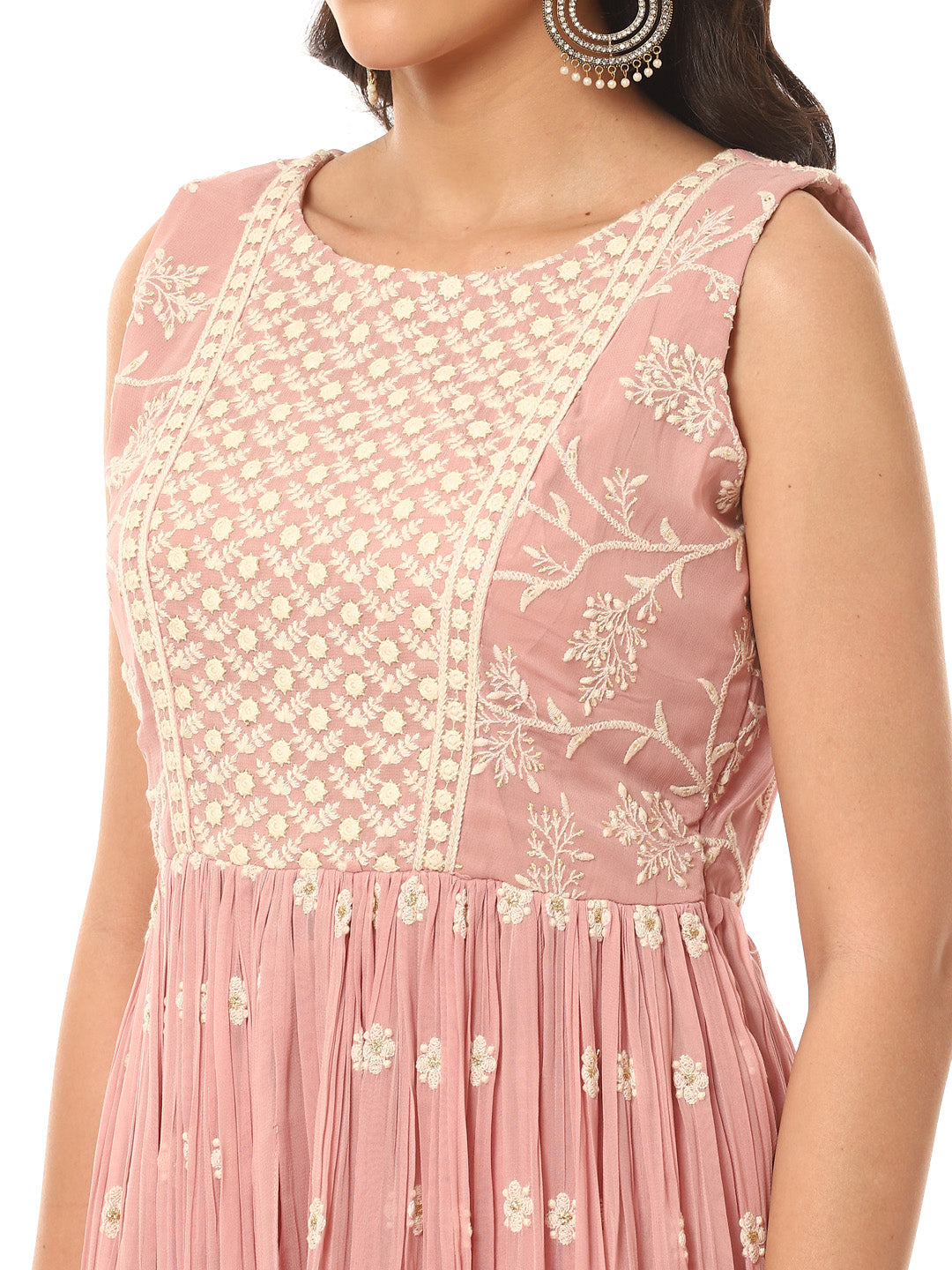 Resham Booti Embroidered Gerorgette Kurti With Palazzo &amp; Dupatta