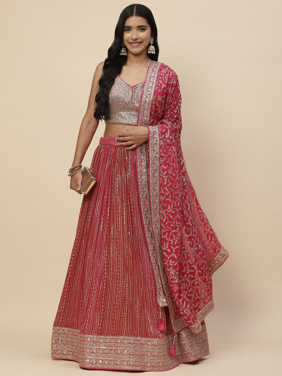 Zari Work Georgette Lehenga With Choli &amp; Dupatta