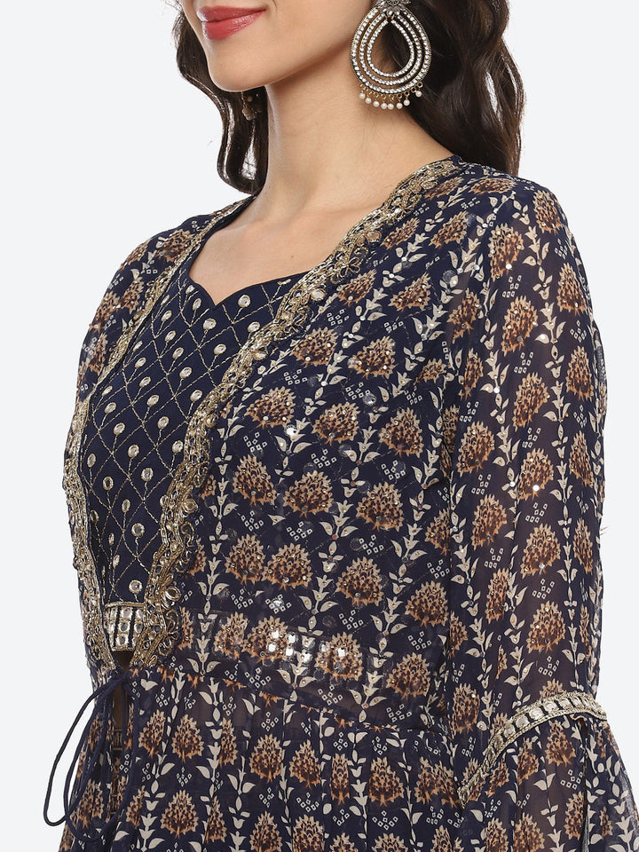 Resham Embroidered Georgette Choli Jacket With Lehenga &amp; Dupatta