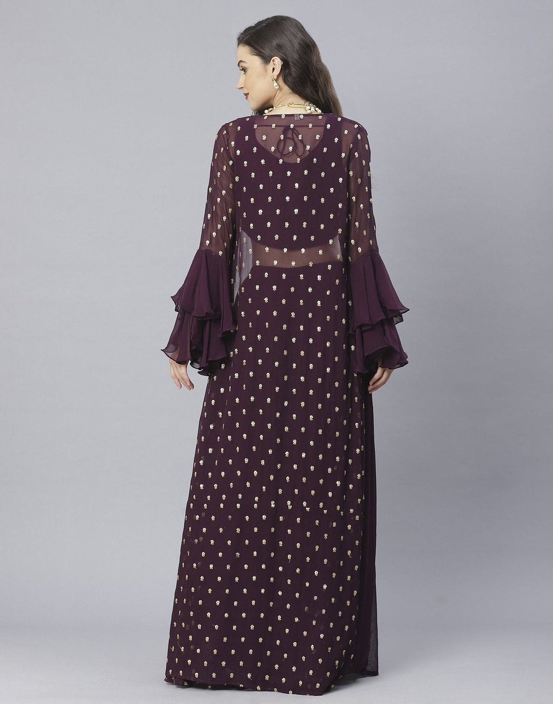 Bottle Green, Wine and Navy Blue Georgette Salwar Kameez with Shrug