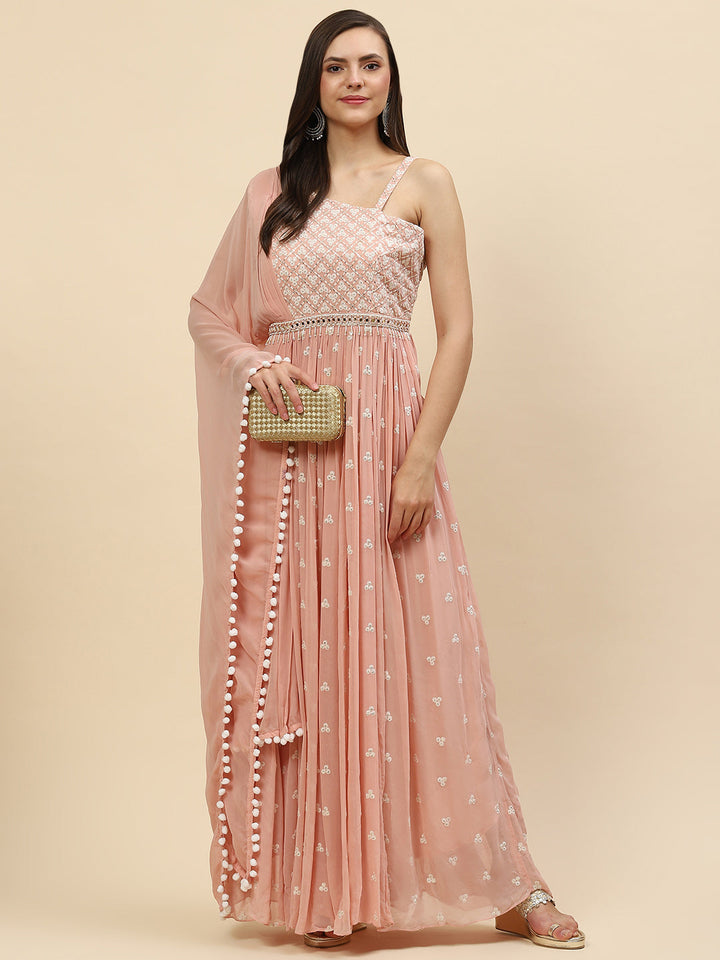 Resham Booti Georgette Gown Dress