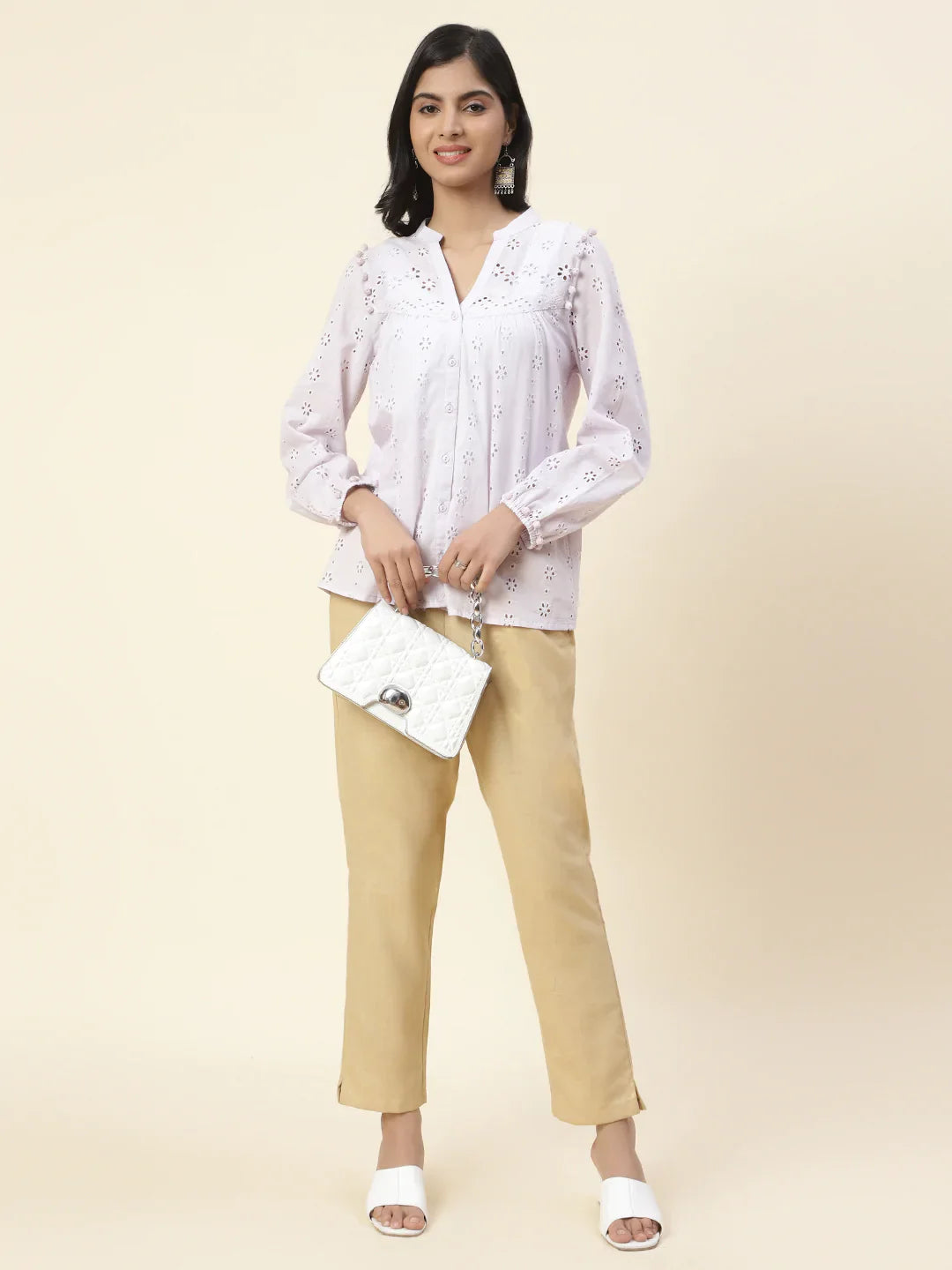 Cut Work Plain Cotton Kurti