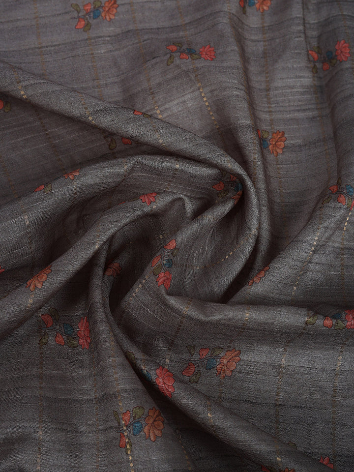 Floral Print Tussar Silk Saree