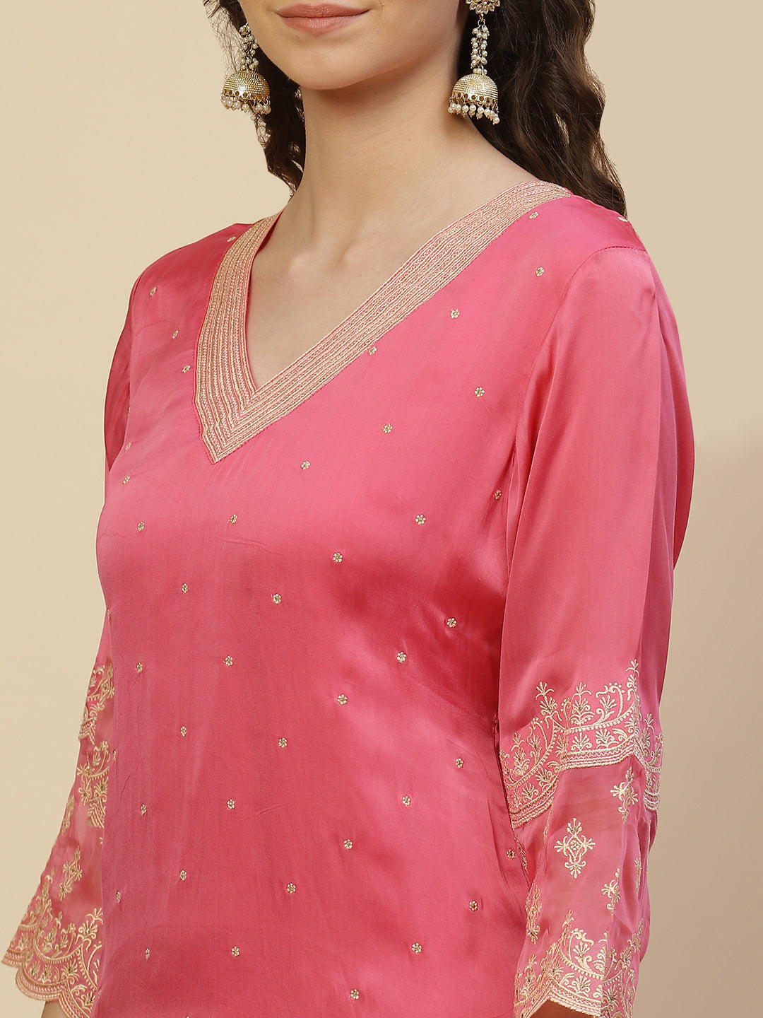 Resham Booti Satin Kurta With Pants &amp; Dupatta