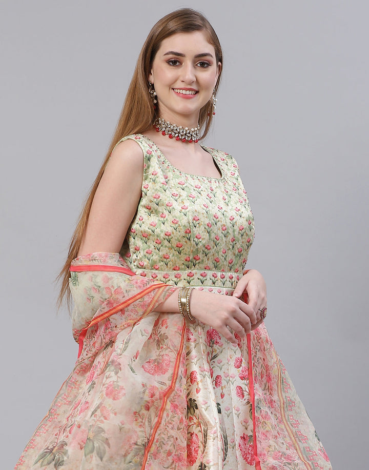 Pista Green Art Tussar Salwar Kameez Stitched Suit