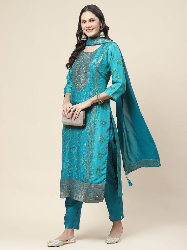 Floral Printed Handloom Kurta With Pants &amp; Dupatta