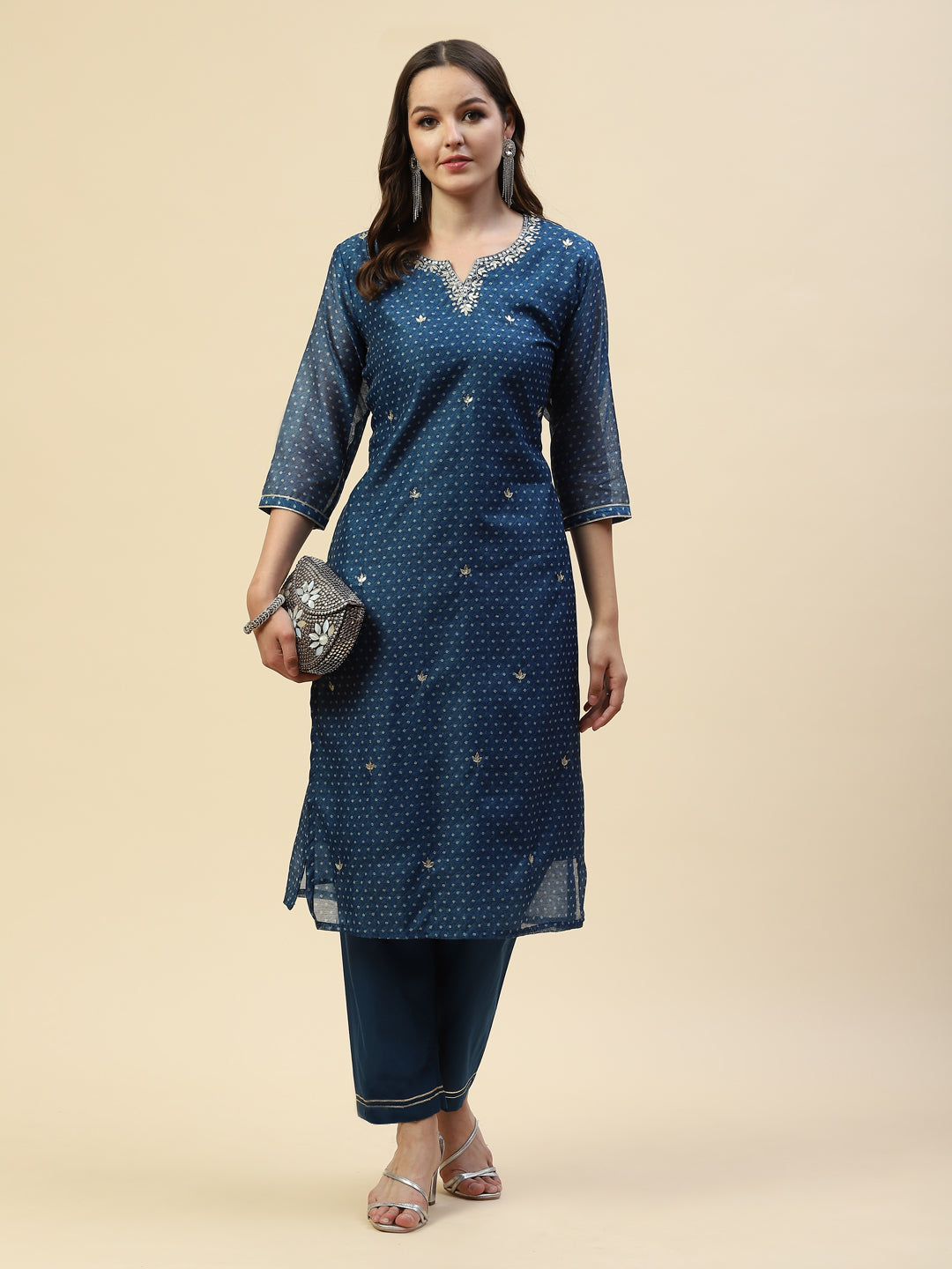 Gota Work Chanderi Kurta With Pants