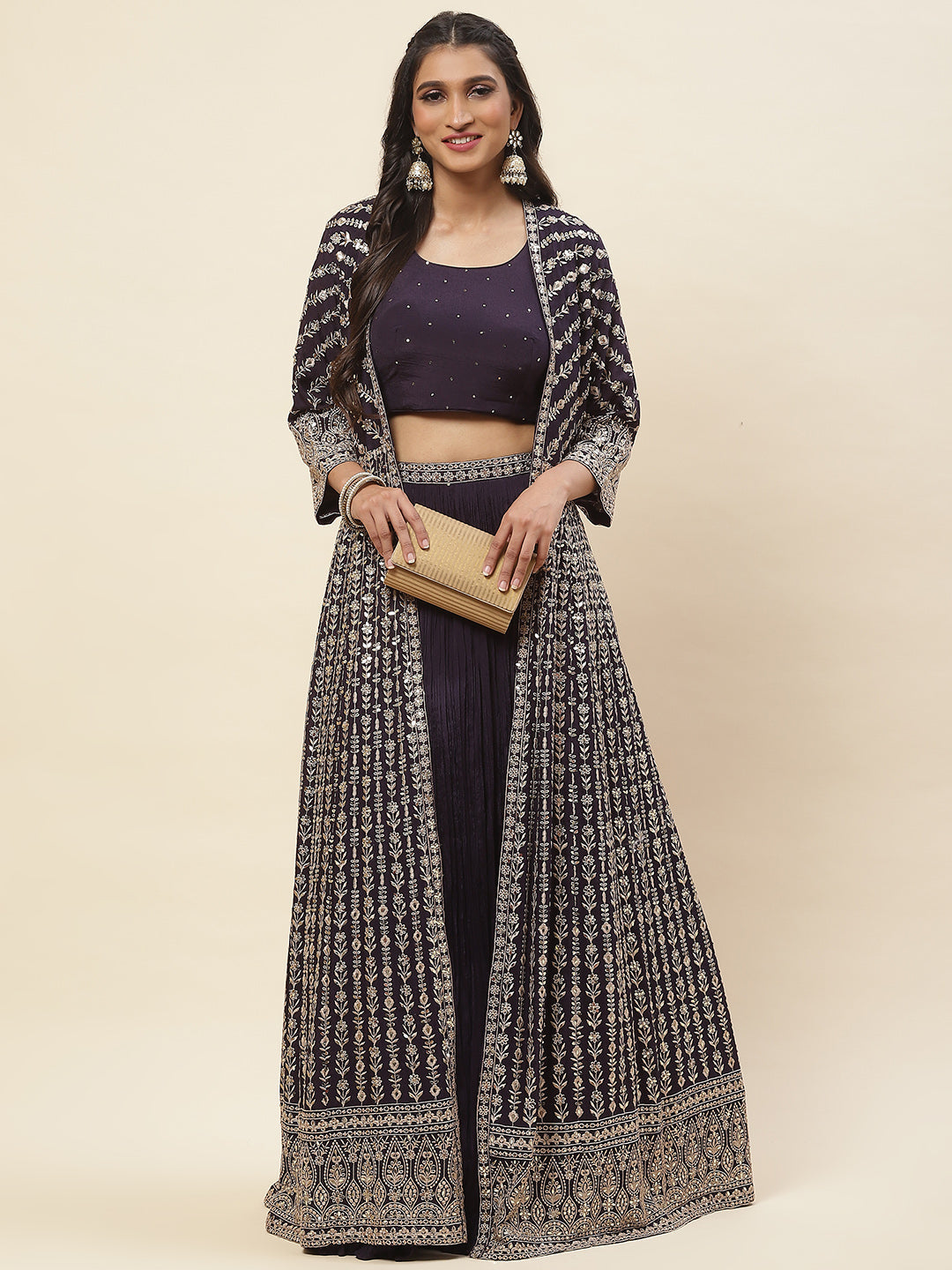 Embroidered Crepe Lehenga Choli with Jacket