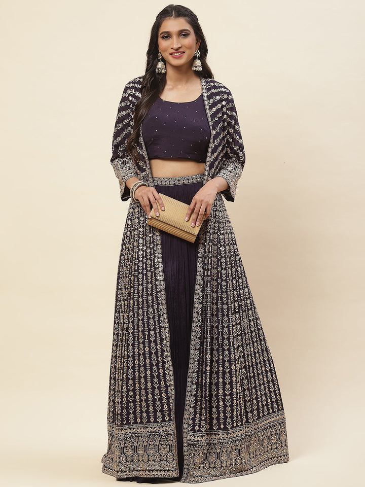 Embroidered Crepe Lehenga Choli with Jacket