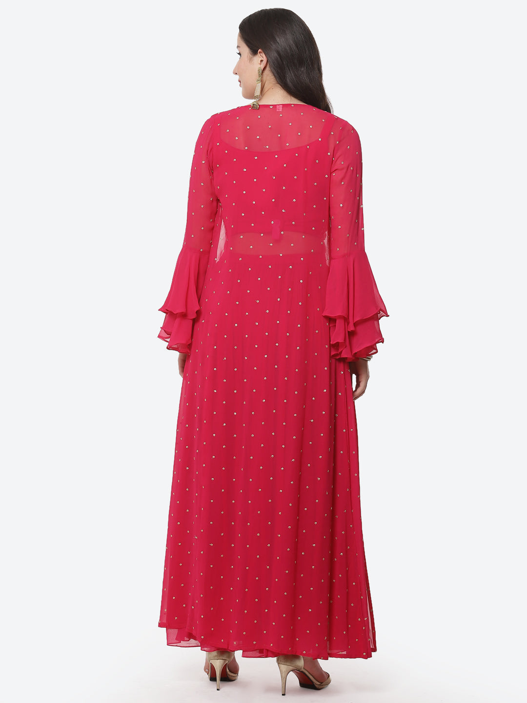 Embroidered Georgette Top With Pleated Palazzo &amp; Jacket