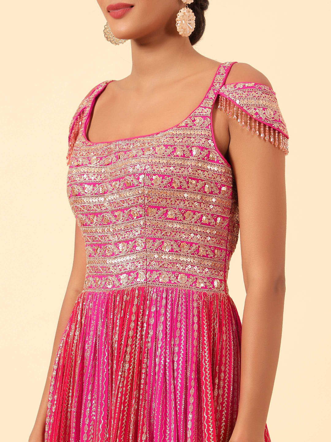 Sequin Embroidered Georgette Kurta With Churidar &amp; Dupatta
