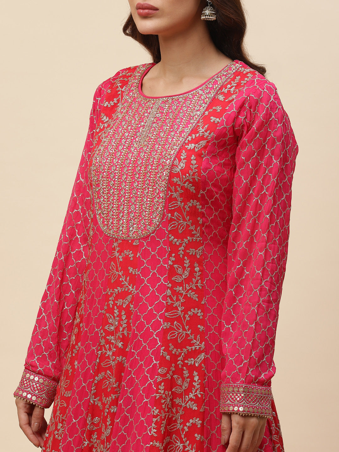 Zari Jaal Embroidered Crepe Kurta With Churidar &amp; Dupatta