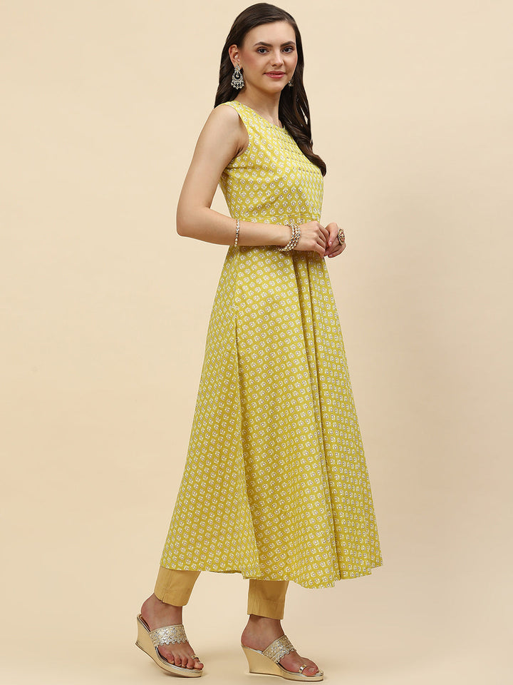 Floral Printed Cotton Anarkali Kurta With Jacket