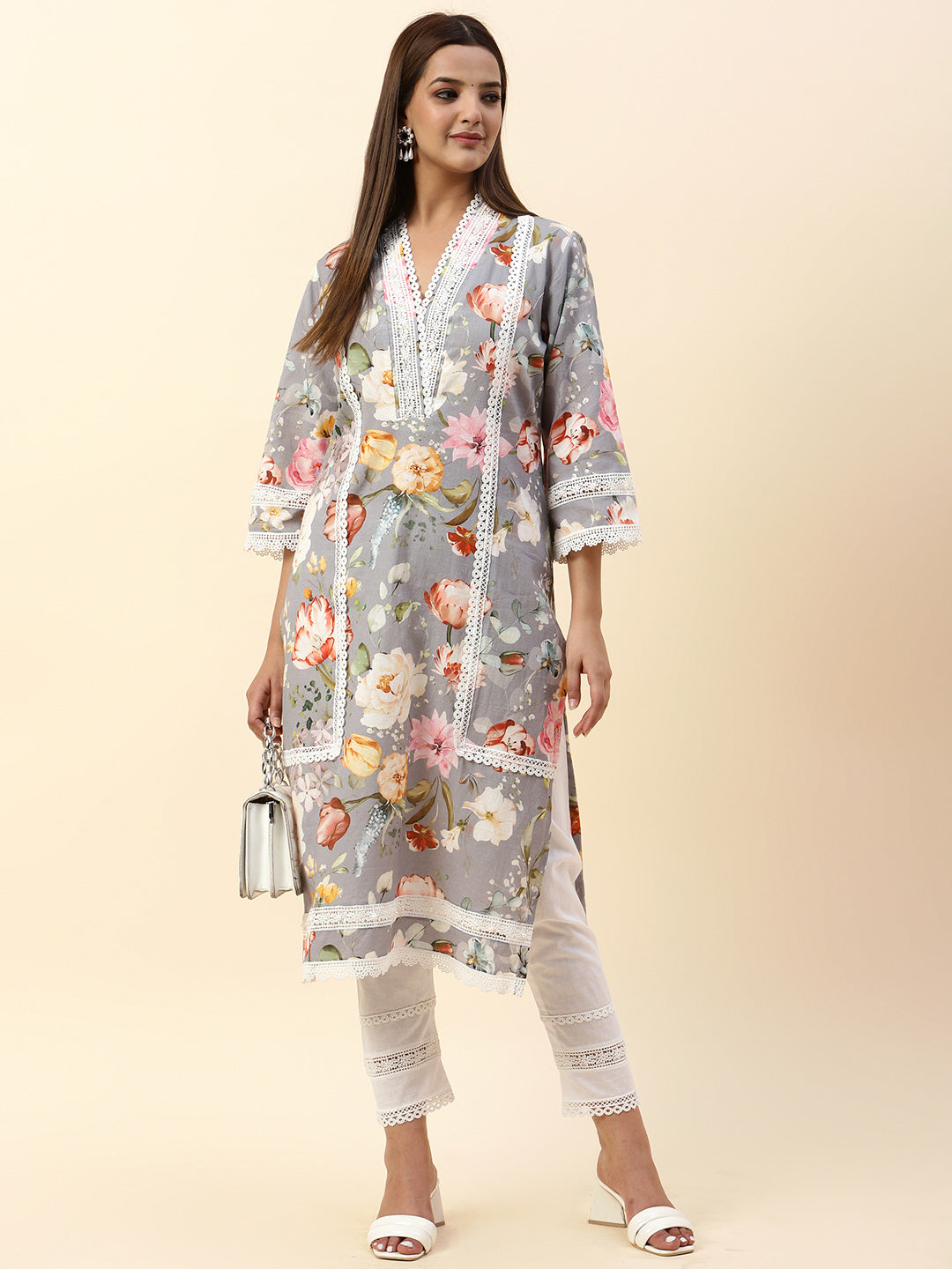 Floral Printed Cotton Kurta With Pants