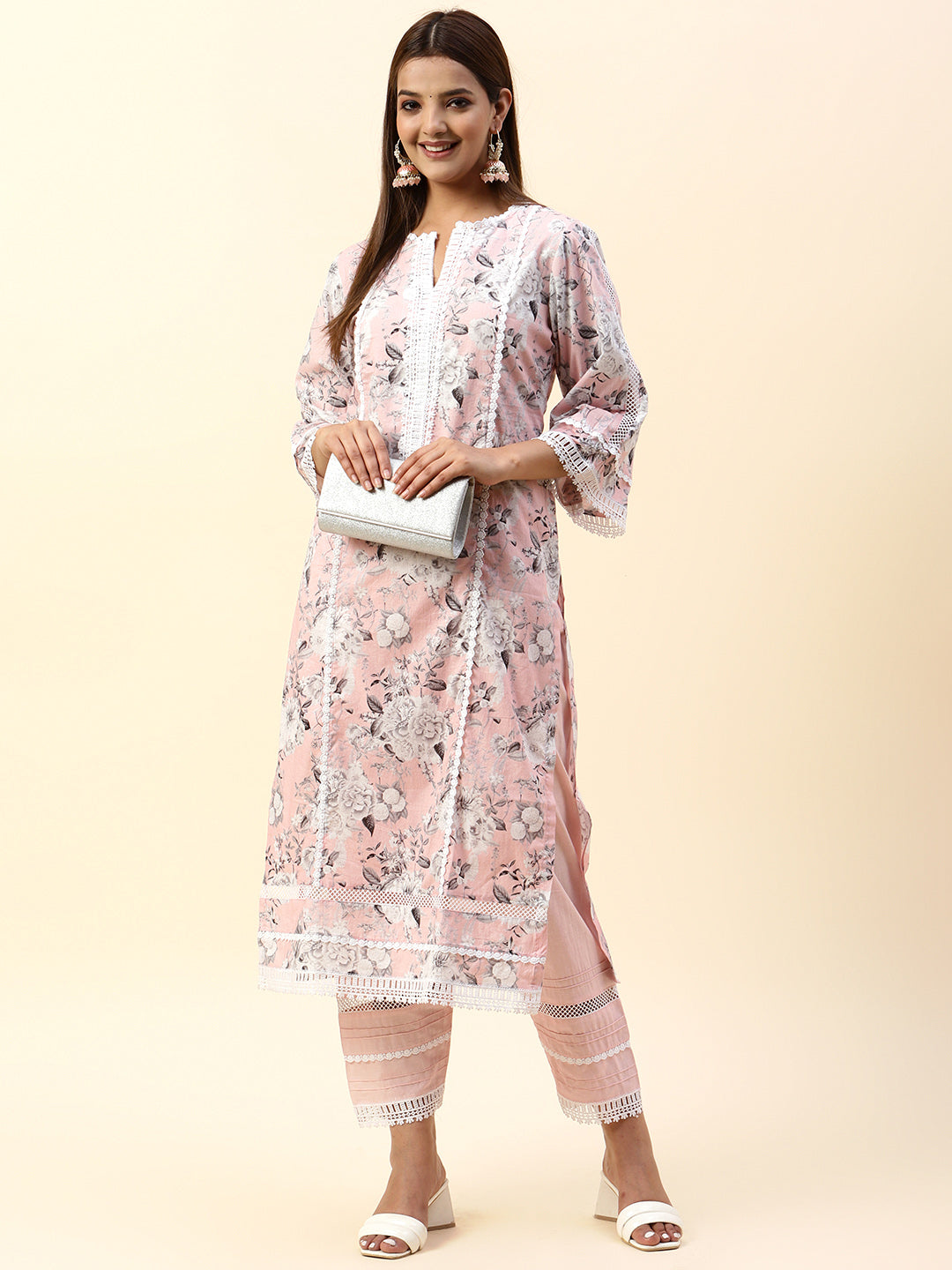Floral Printed Cotton Kurta With Pants