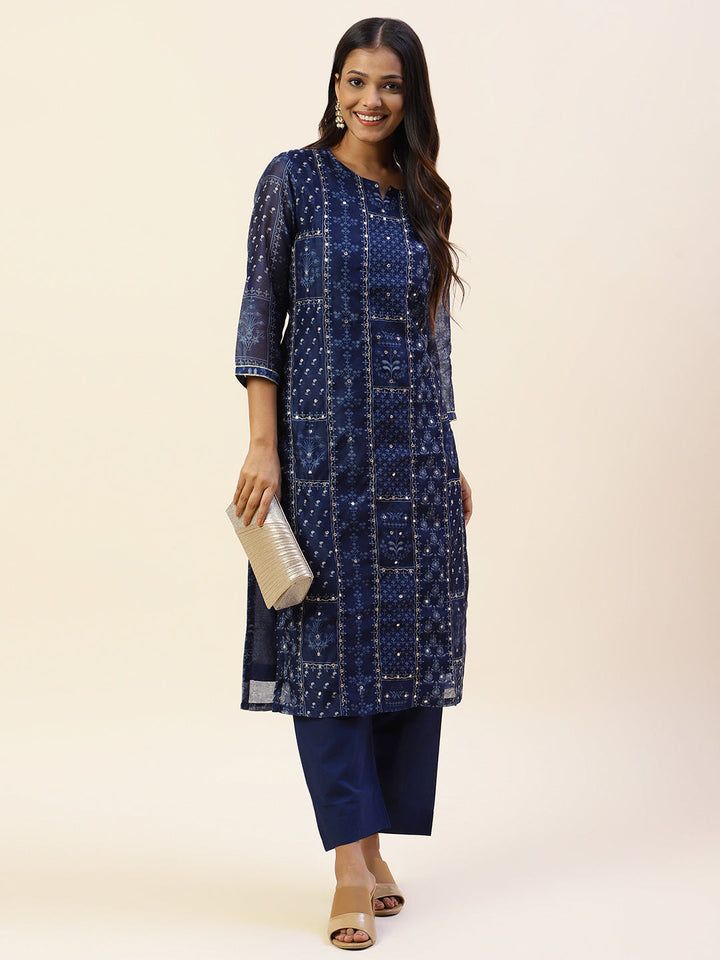 Printed Chanderi Kurta With Pants