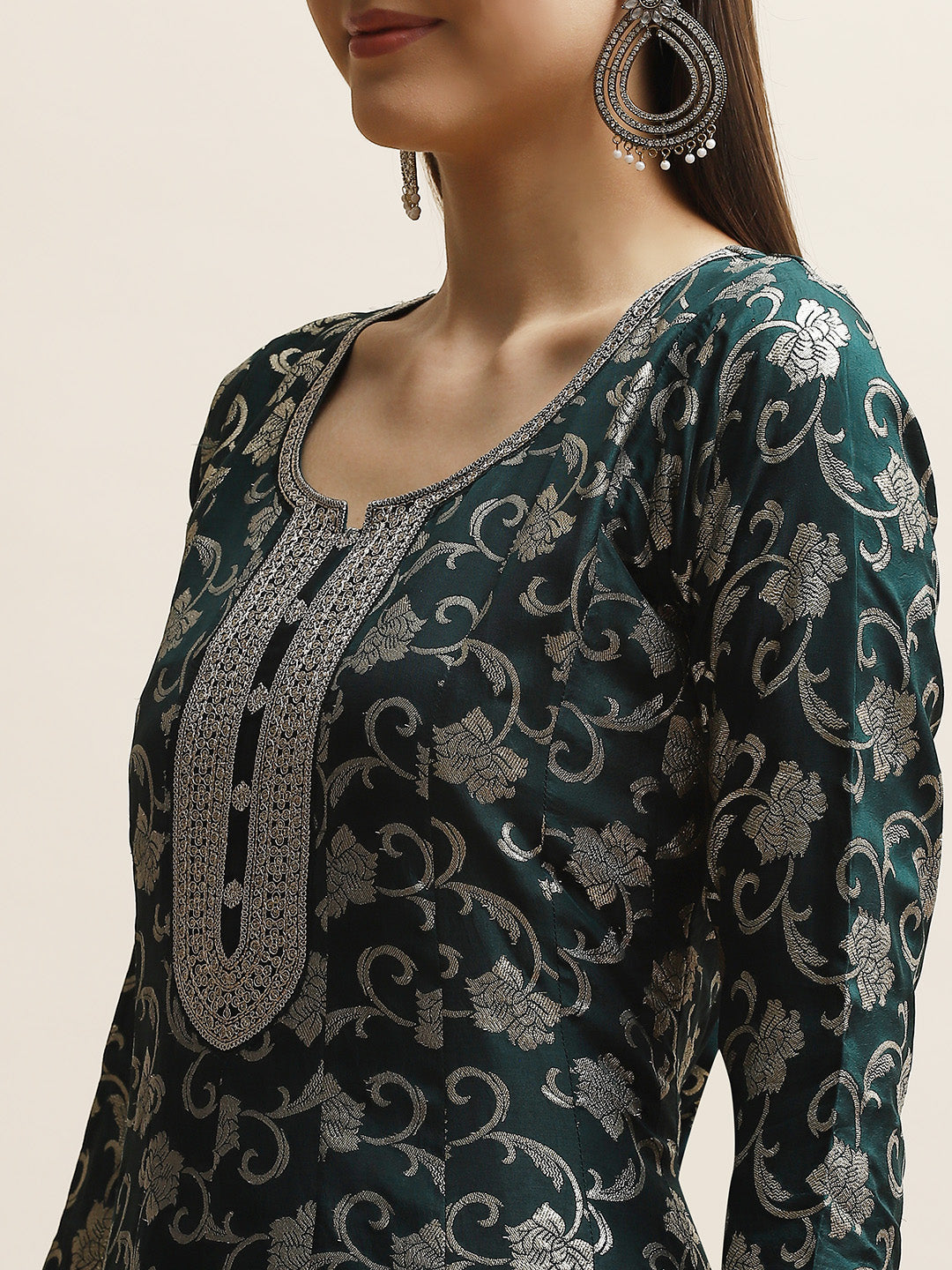 Resham Zari Embroidered Handloom Kurta With Palazzo &amp; Dupatta