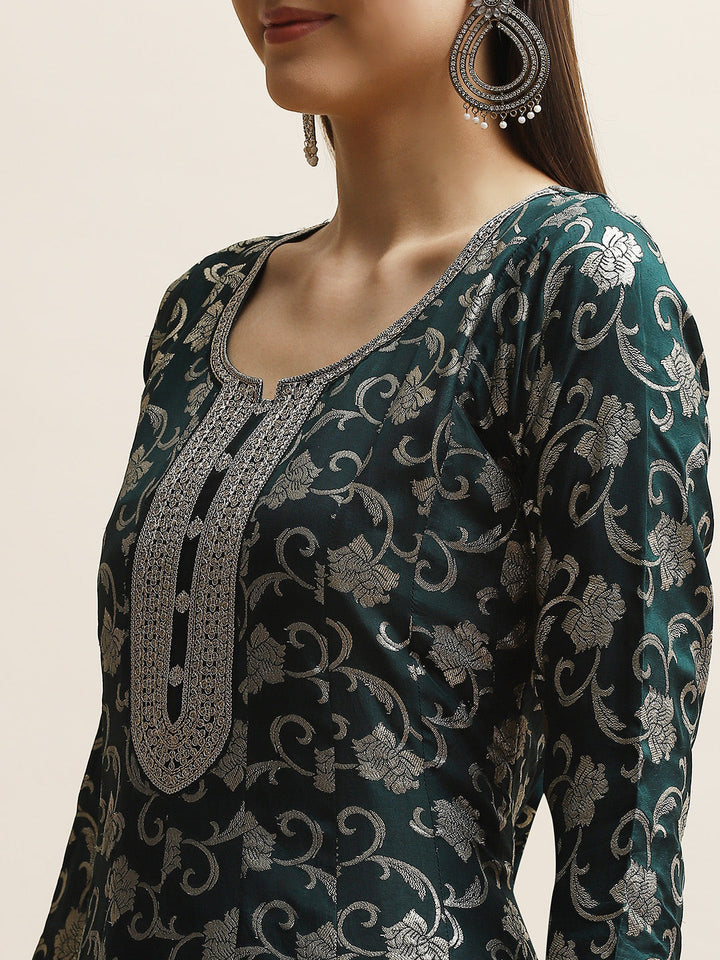 Resham Zari Embroidered Handloom Kurta With Palazzo &amp; Dupatta