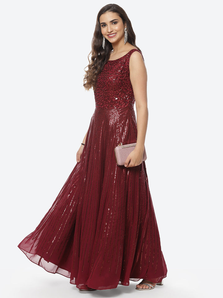 Sequin Georgette Long Dress