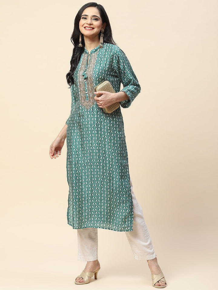 Printed With Yoke Embroidered Muslin Kurta