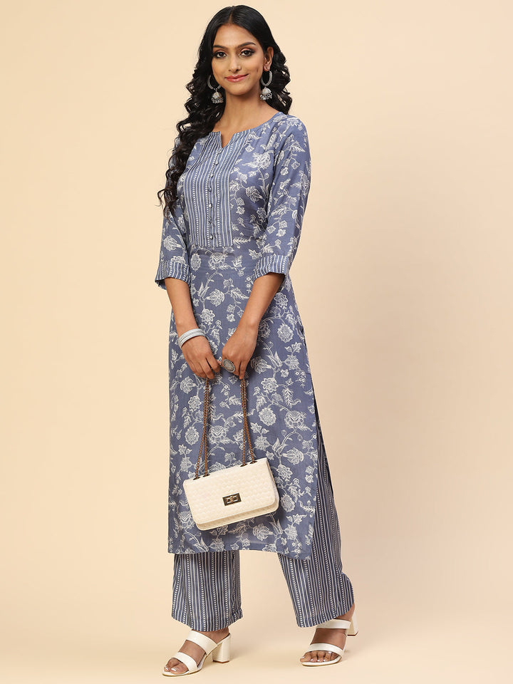 Floral Printed Muslin Kurta With Pants