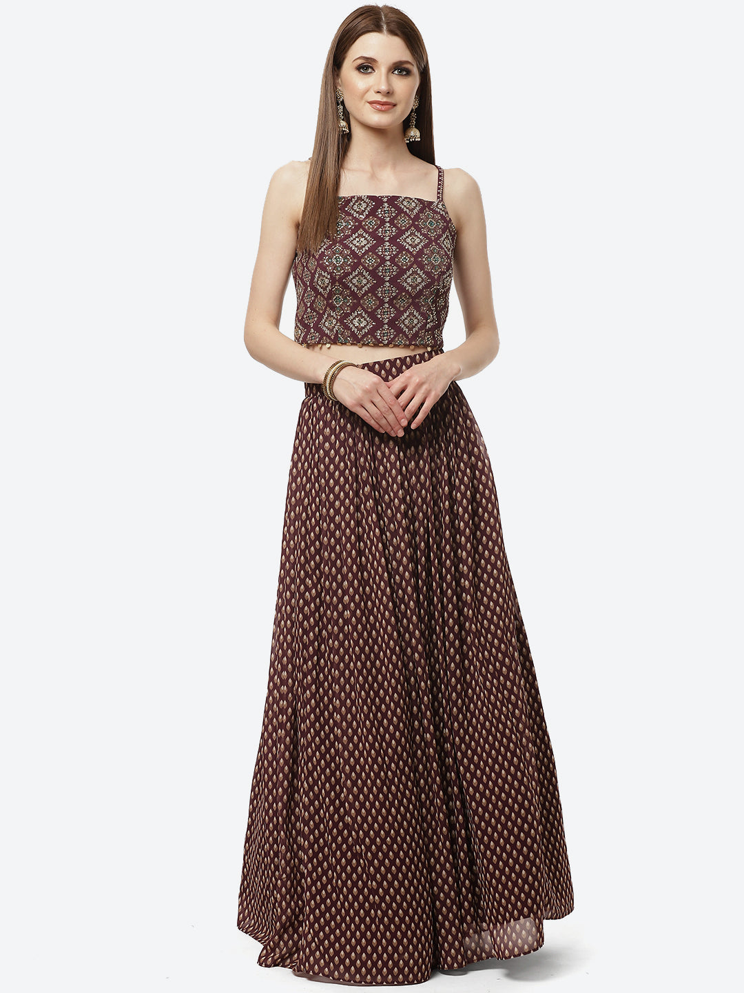 Paisley Printed Crepe Jacket With Lehenga Choli And Net Dupatta