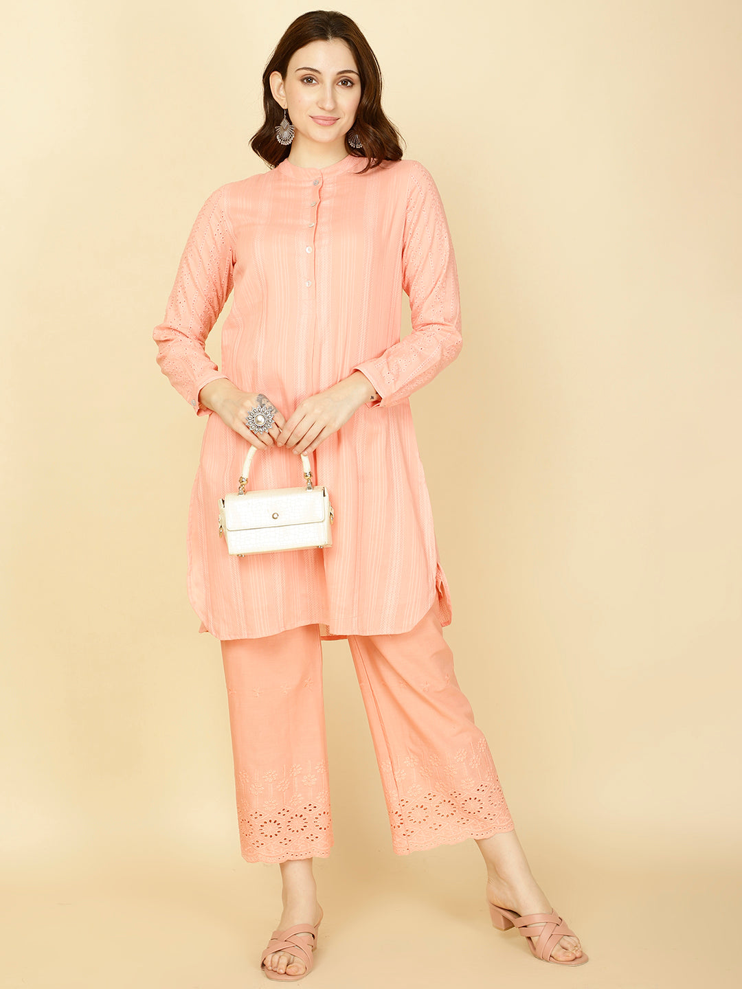Plain Woven Cotton Kurta With Pants