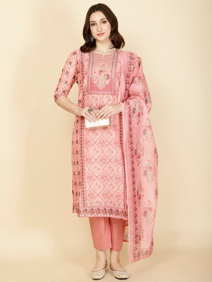 Abstract Printed Chanderi Kurta With Pants &amp; Dupatta