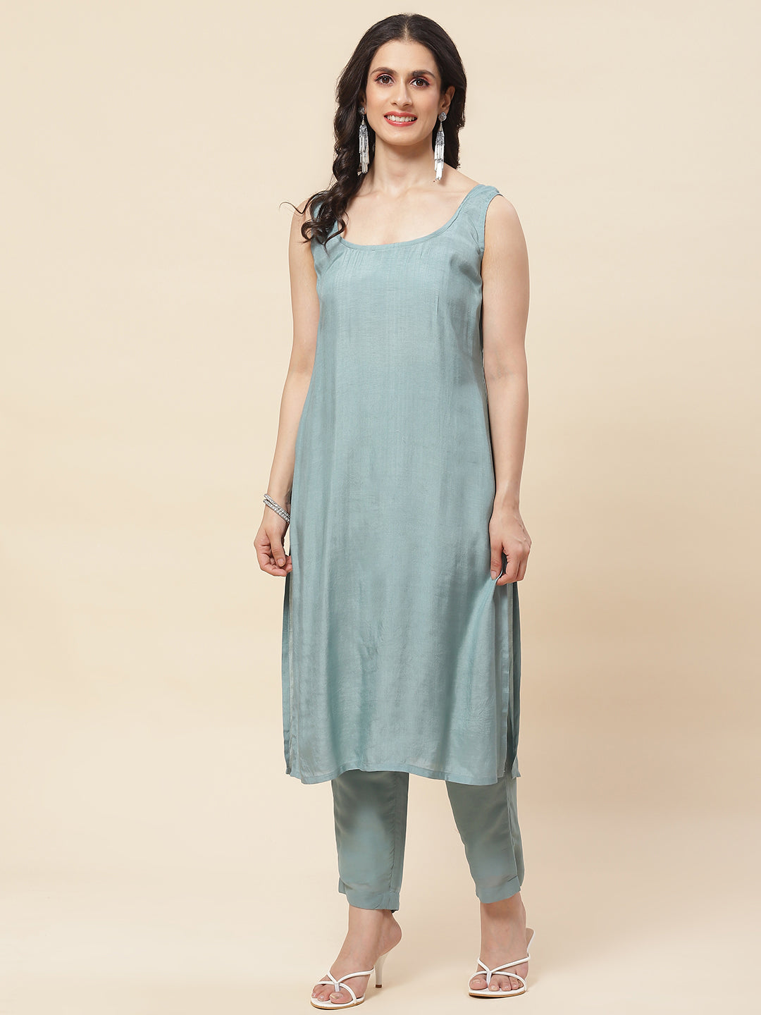 Sequin Embroidered Georgette Kurta With Pants