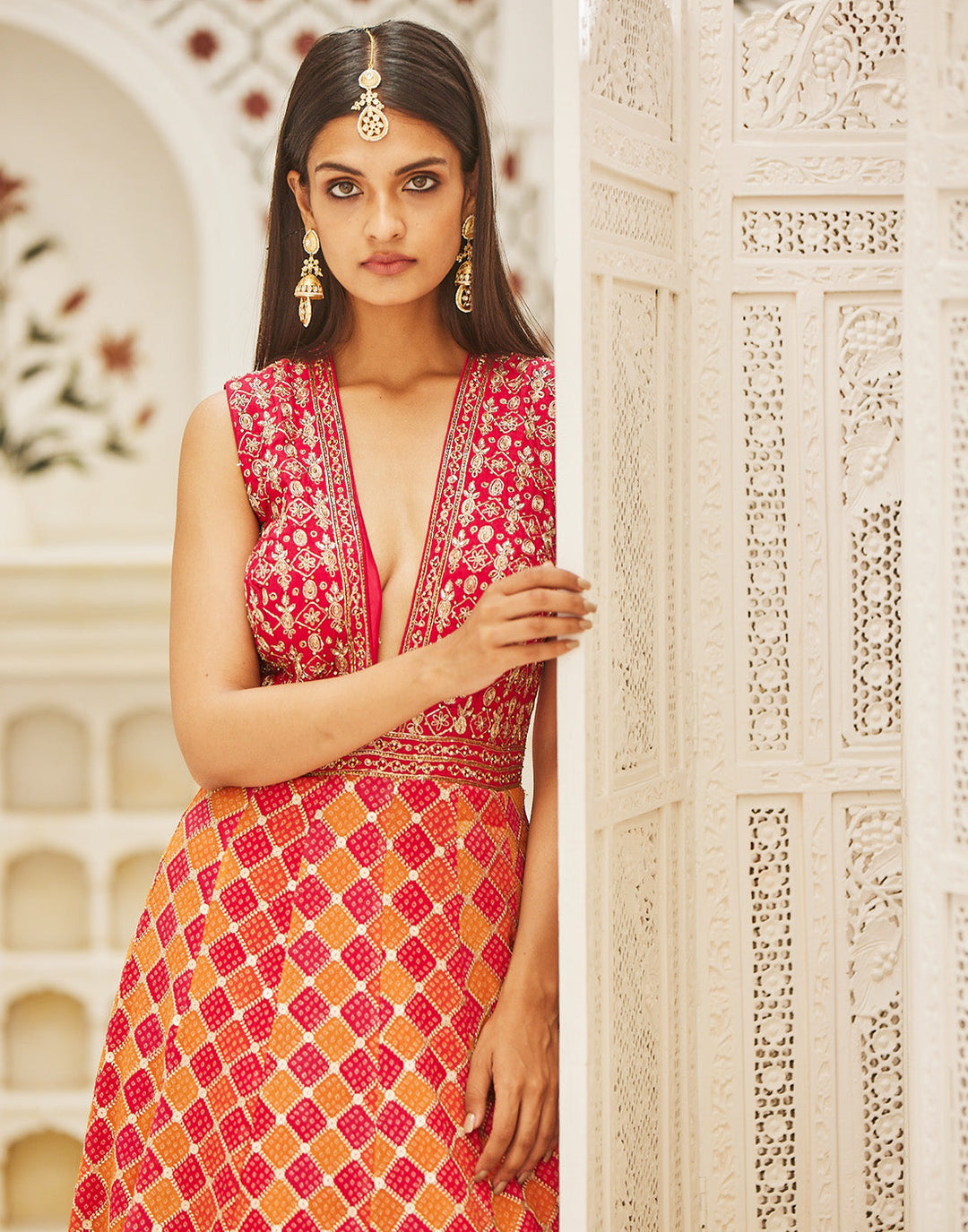 Embroidered Georgette Gown With Yoke Details