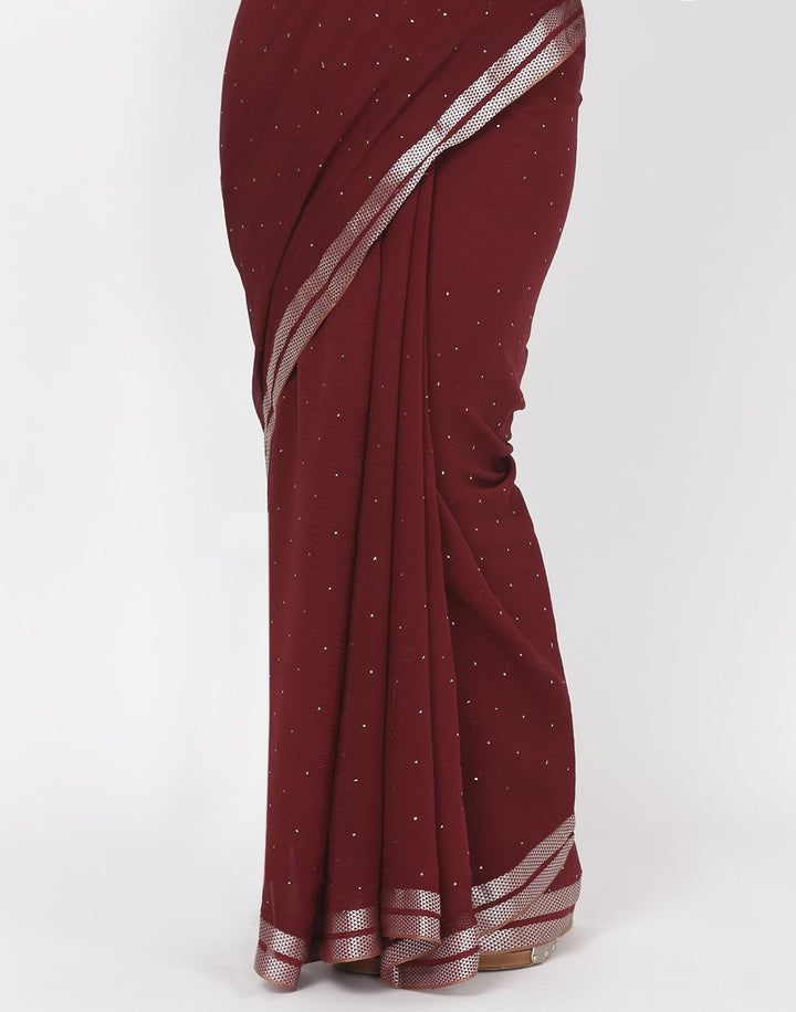 MBZ Meena Bazaar-Maroon Chiffon Saree