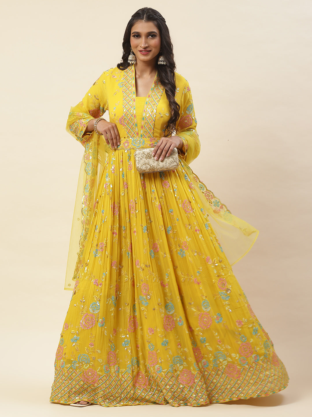 All Over Sequence Georgette Anarkali Kurta With Churidar &amp; Dupatta