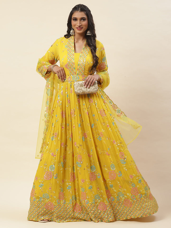 All Over Sequence Georgette Anarkali Kurta With Churidar &amp; Dupatta