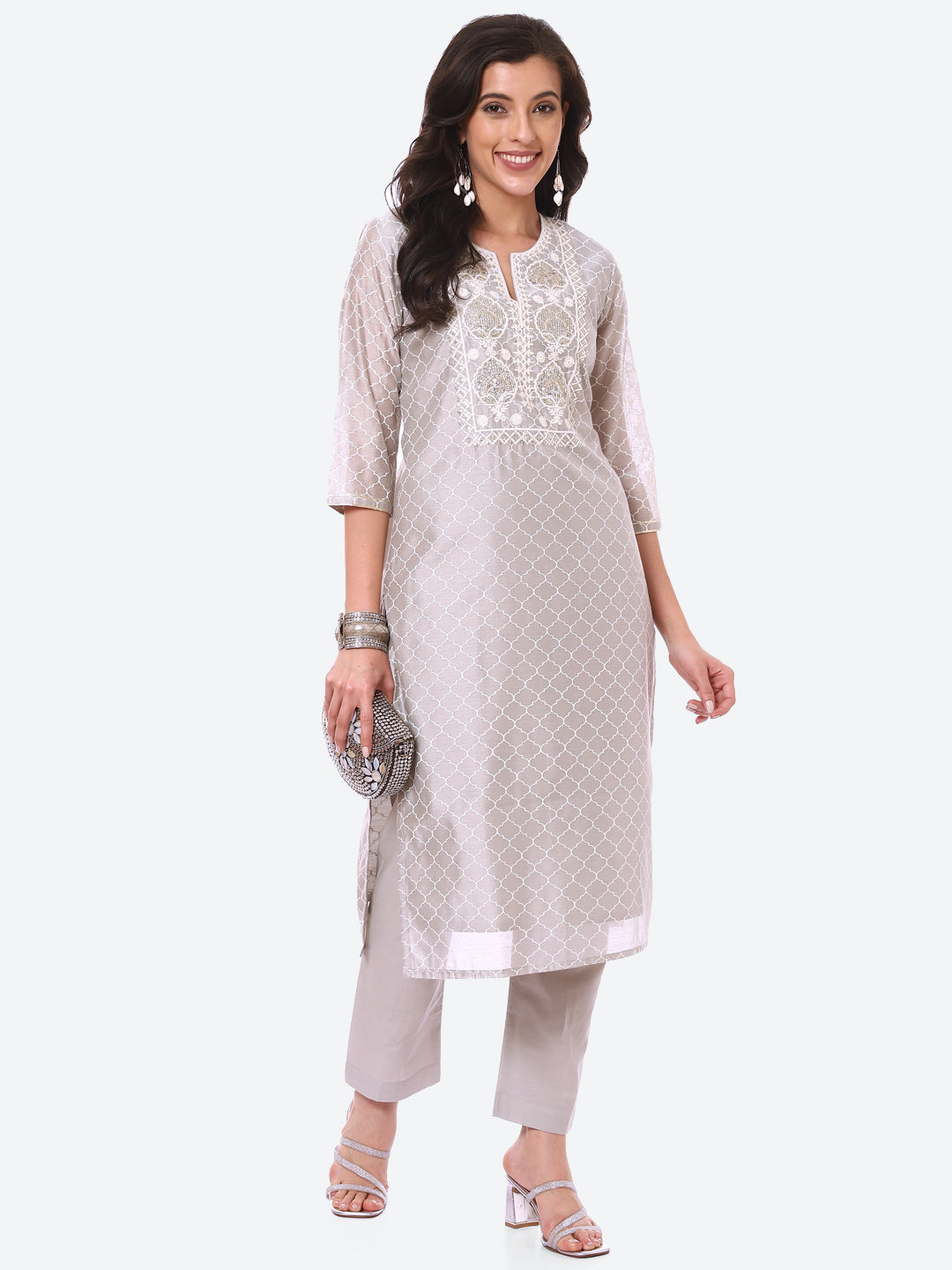 Sequence Work Printed Chanderi Kurta With Pant