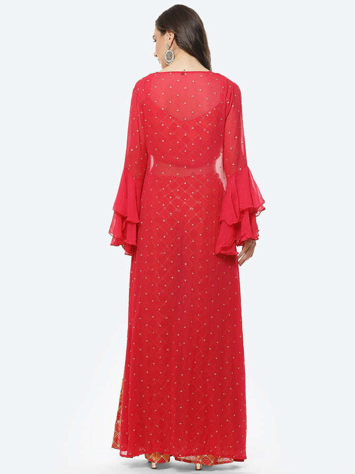 Bandhej Printed Georgette Top With Palazzo And Jacket