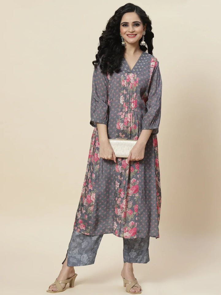 Printed Crepe Kurta With Palazzo
