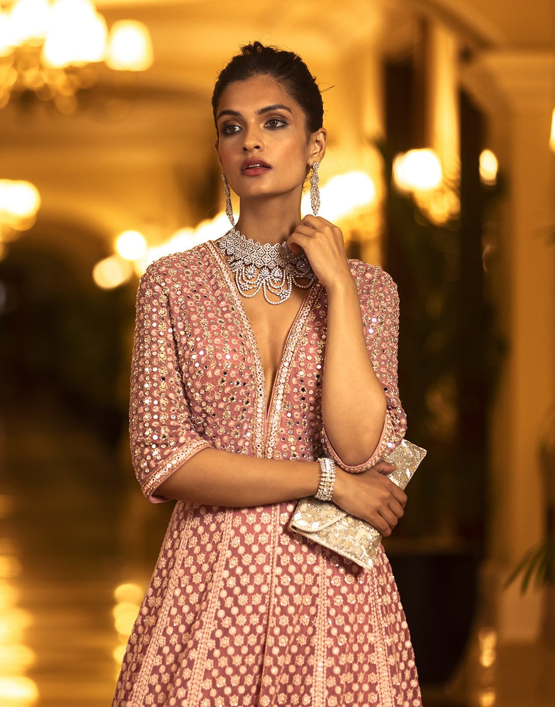 Mirror Work Embroidered Georgette Anarkali Salwar Kameez Stitched Suit