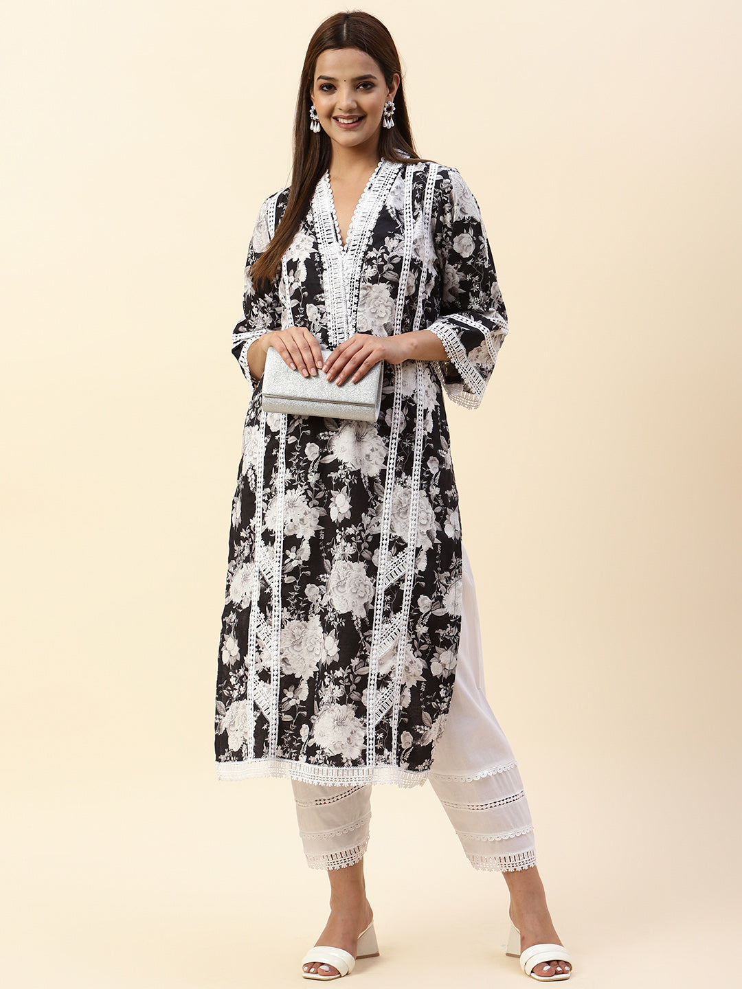 Floral Printed Cotton Kurta With Pants