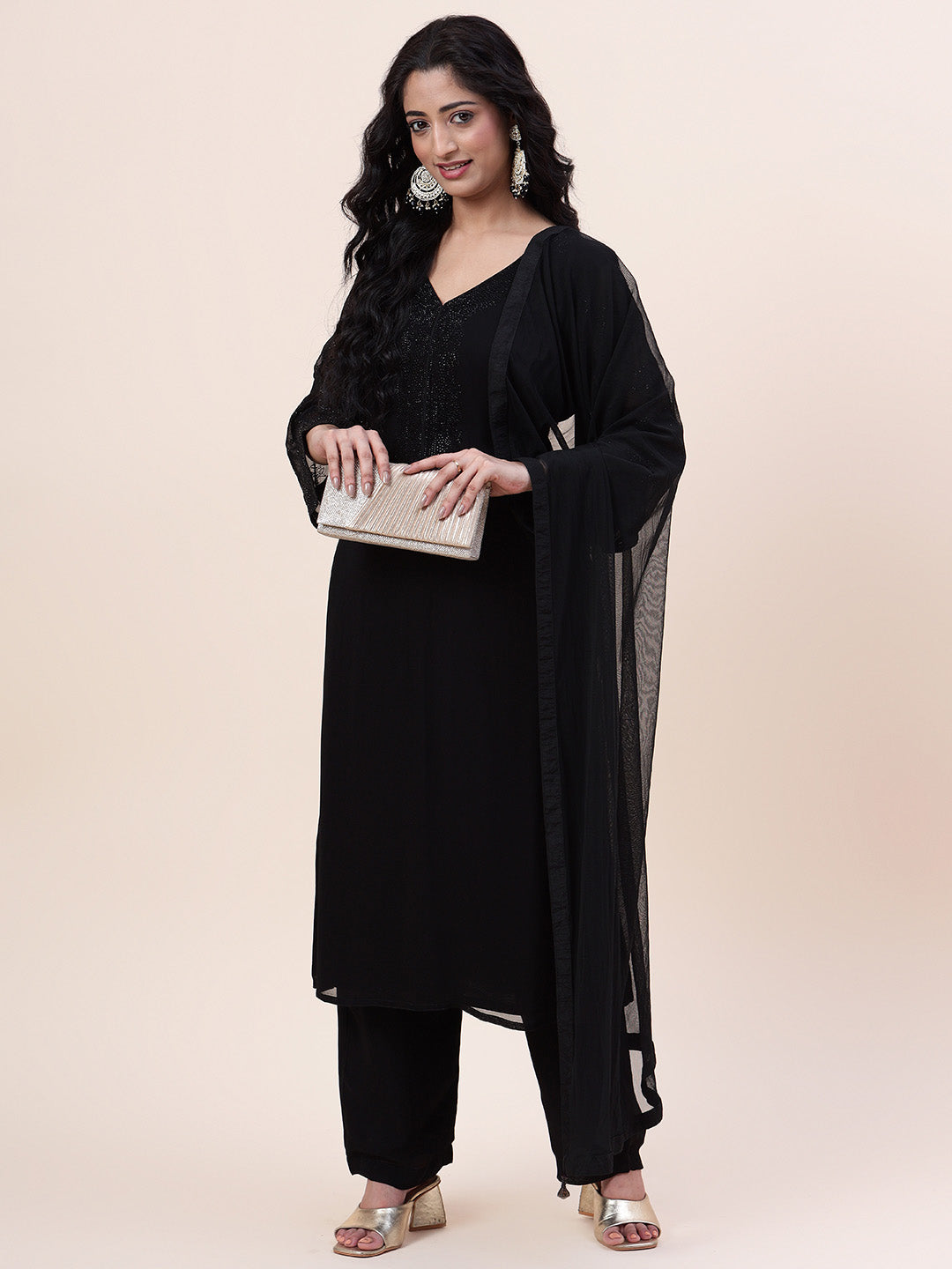 Swarovski Georgette Kurta With Sharara &amp; Dupatta