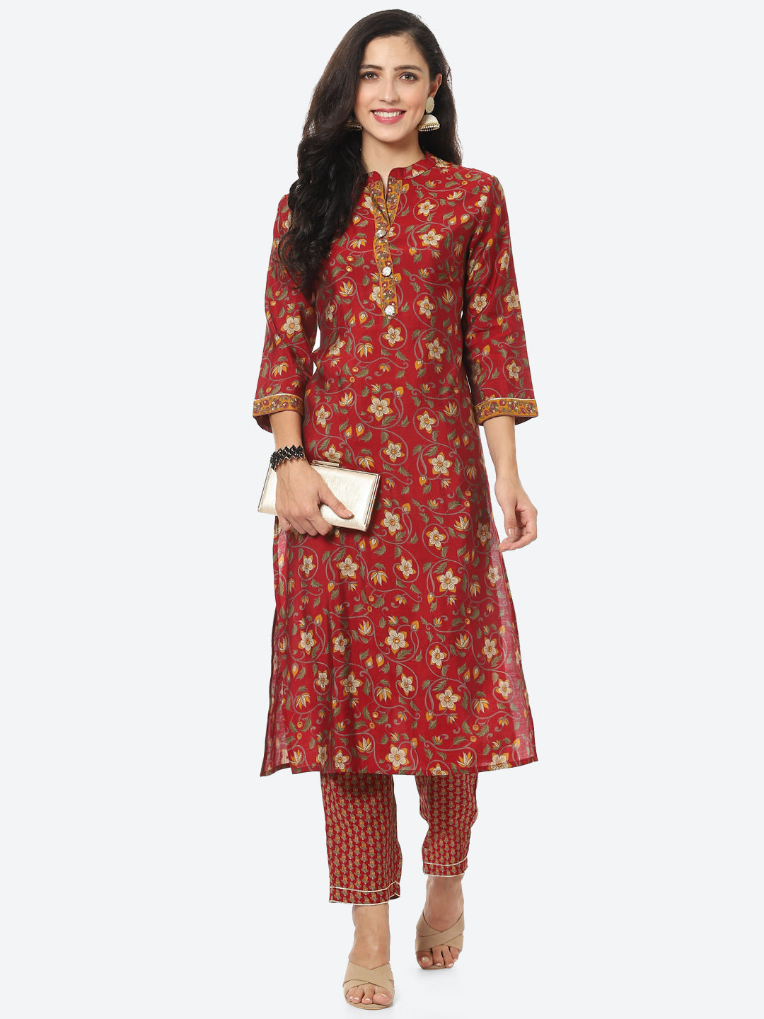 Floral Printed Muslin Kurti With Pant