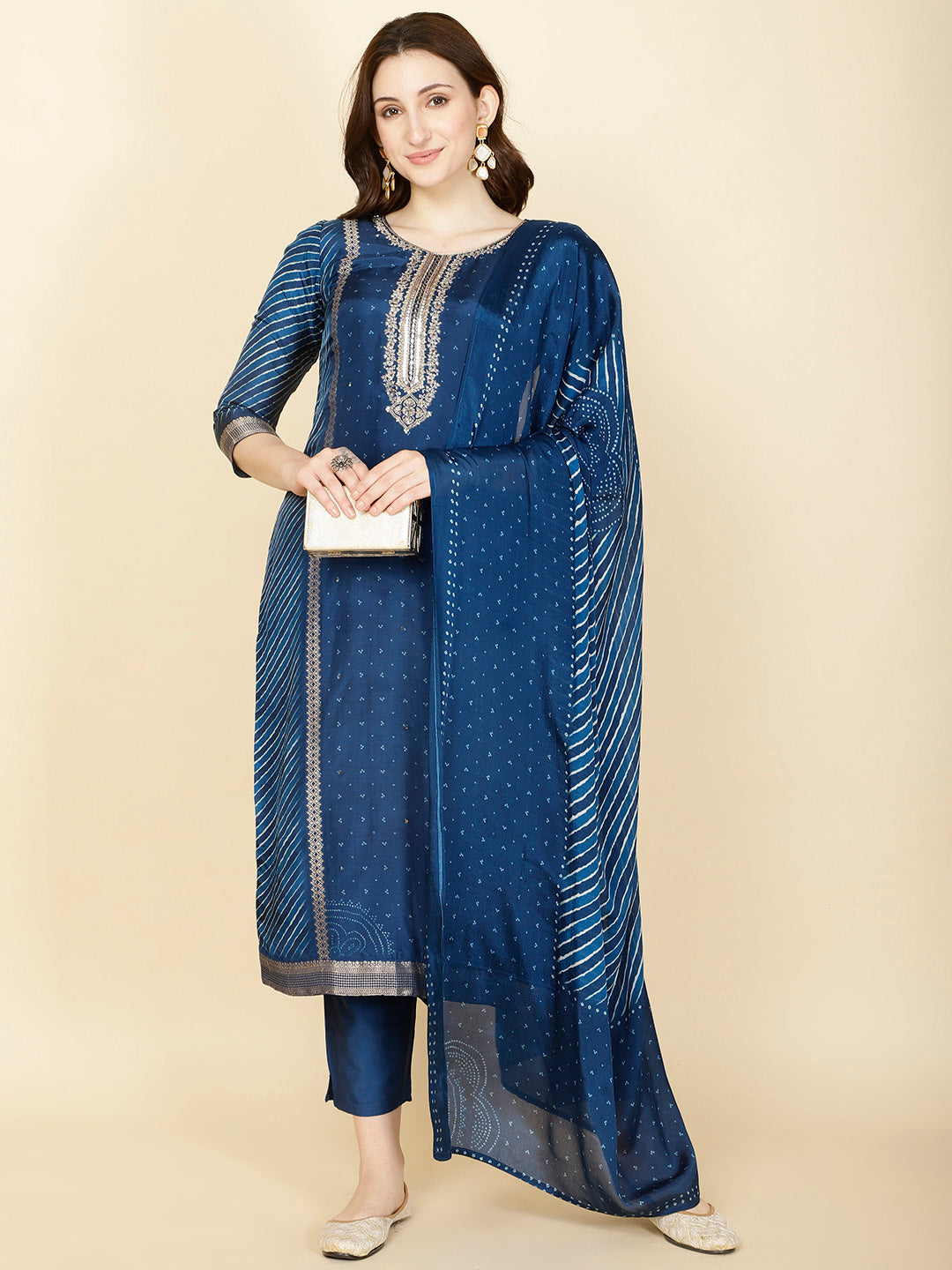 Abstract Printed Handloom Kurta With Pants &amp; Dupatta