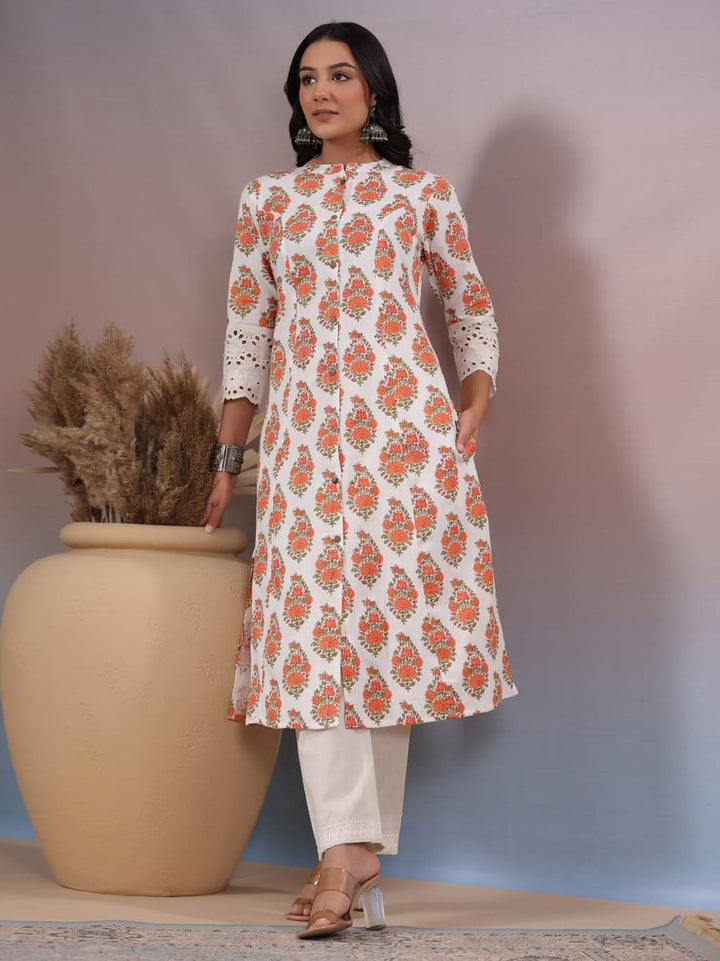 Floral Printed Cotton Kurta with pants